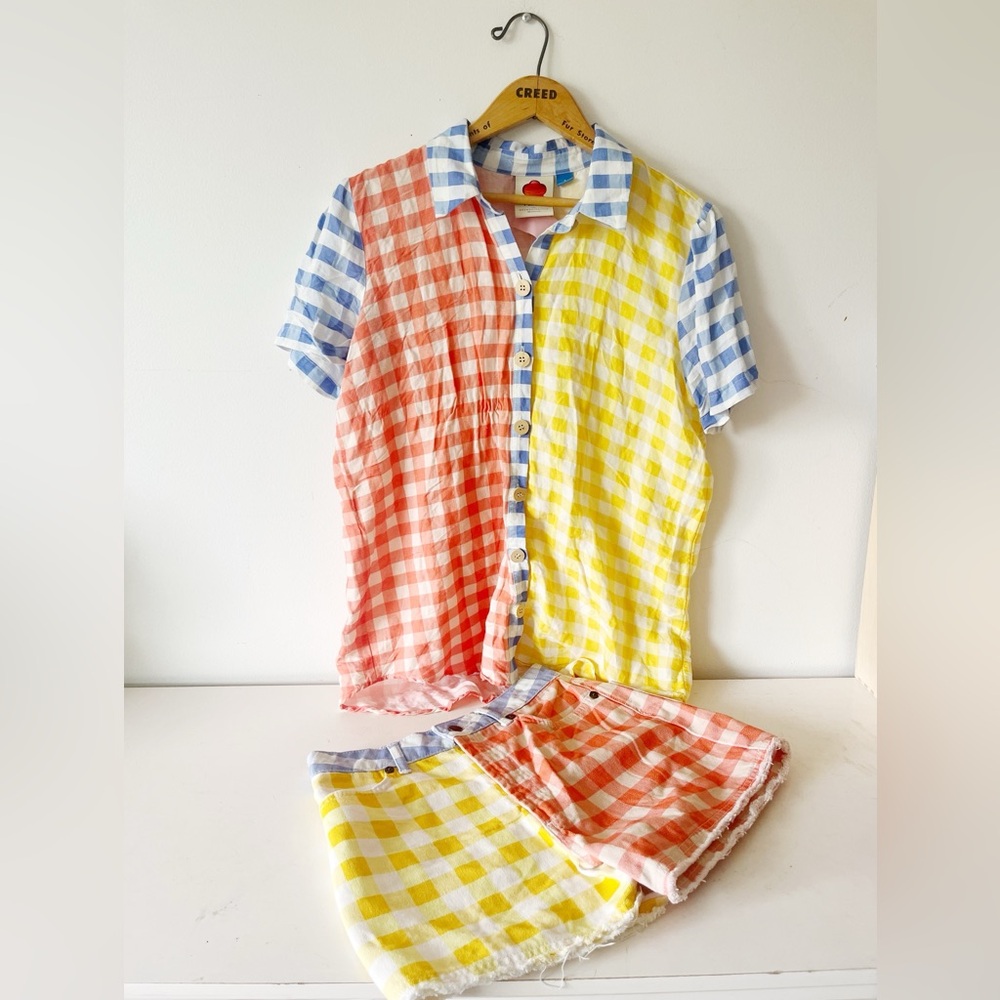 Farm Rio x Anthropologie Gingham Colourblock Shorts + Shirt SET